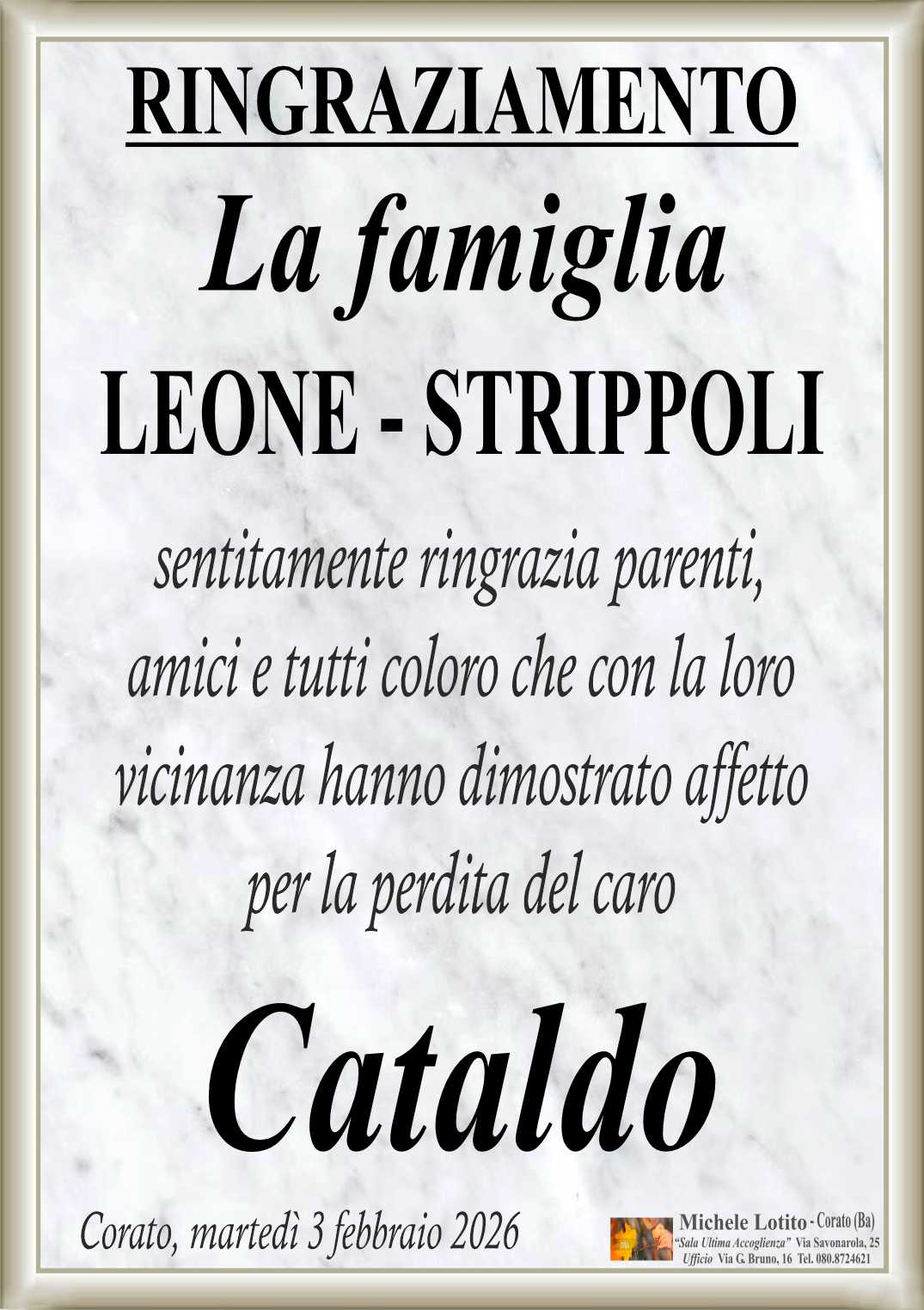 Ringraziamento CATALDO LEONE