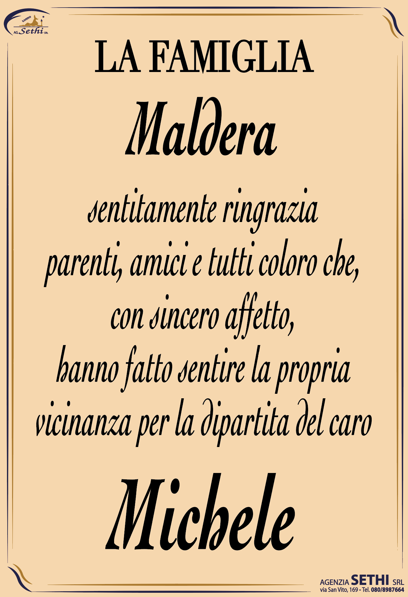 Ringraziamento Michele Maldera (Insegnante scuola elementare in pensione)