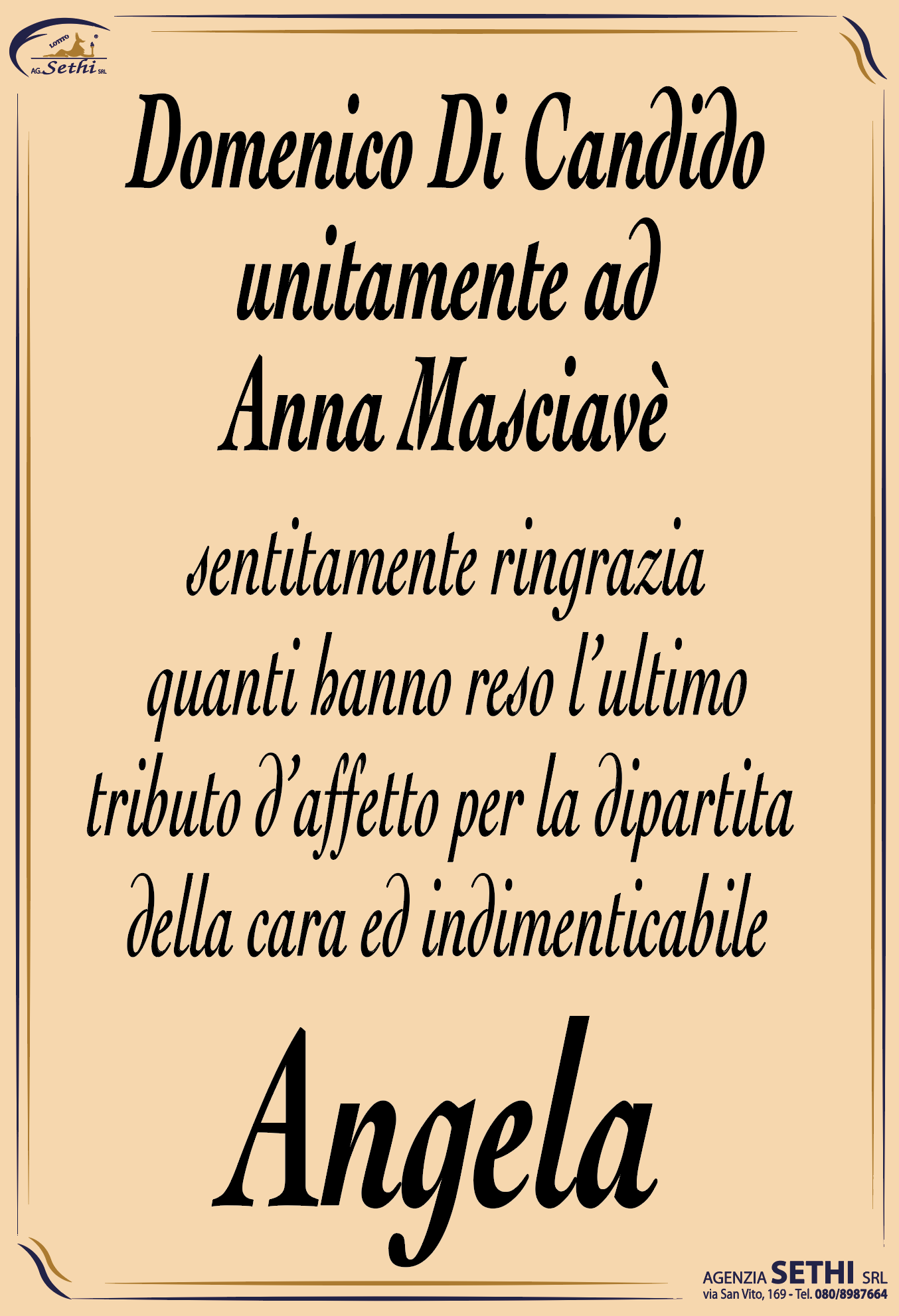 Ringraziamento Angela Parisini ved. Di Candido