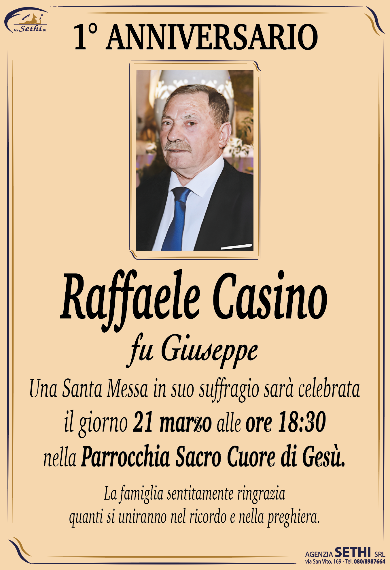 1° anniversario Raffaele Casino fu Giuseppe