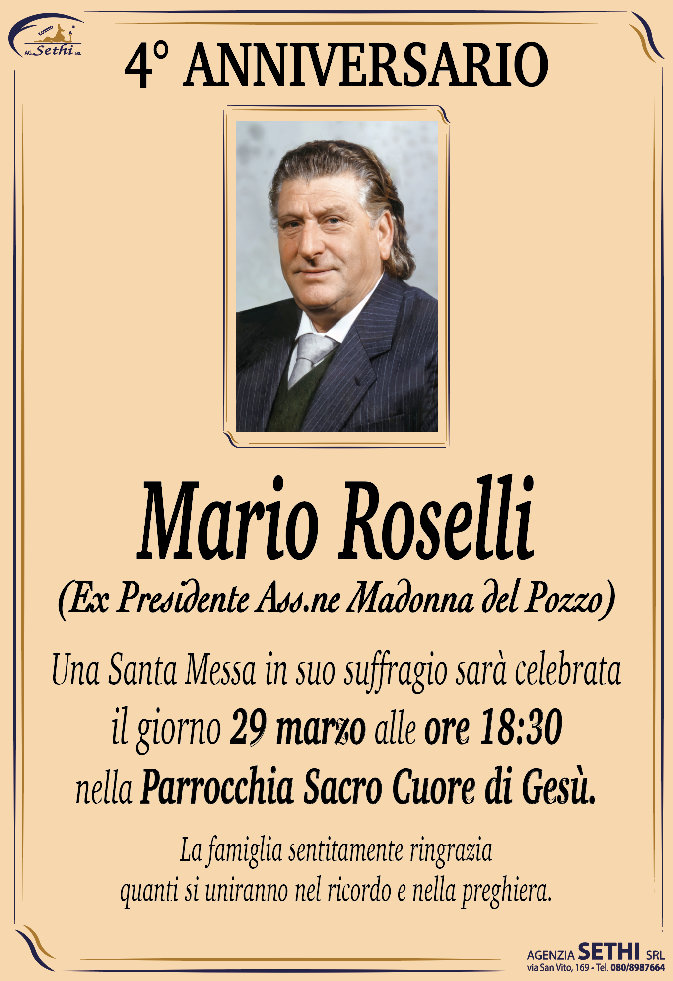 4° anniversario Mario Roselli fu Luigi
