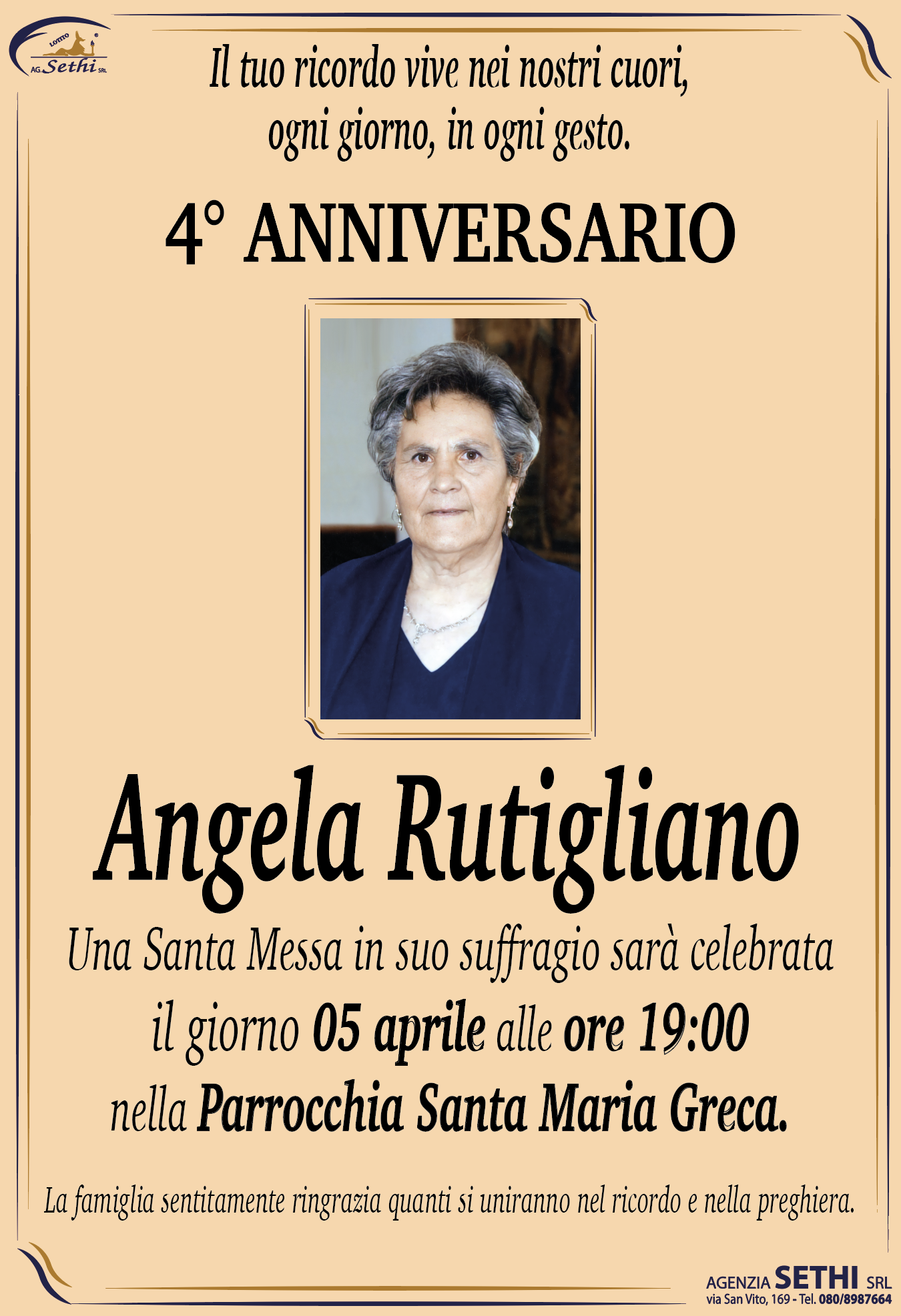 4° anniversario Angela Faretra nata Rutigliano