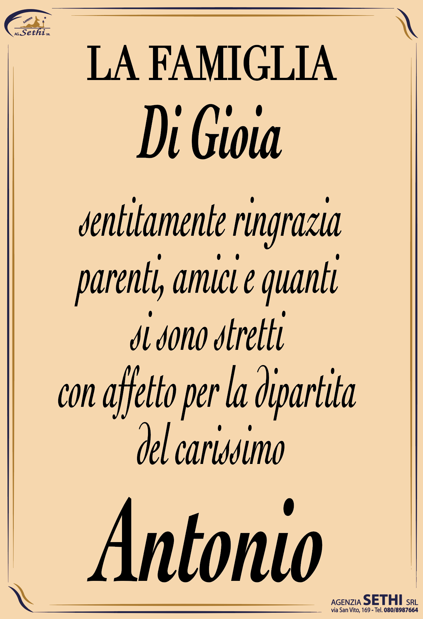 Ringraziamento Dott. Antonio Di Gioia