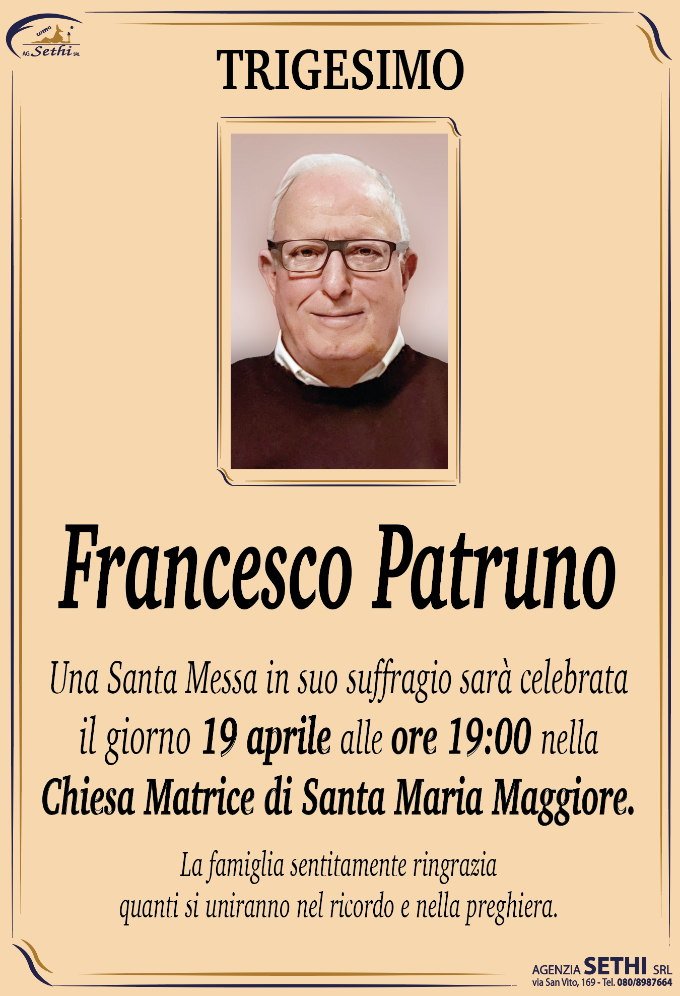 Trigesimo Francesco Patruno (Capo stazione titolare FBN in pensione)