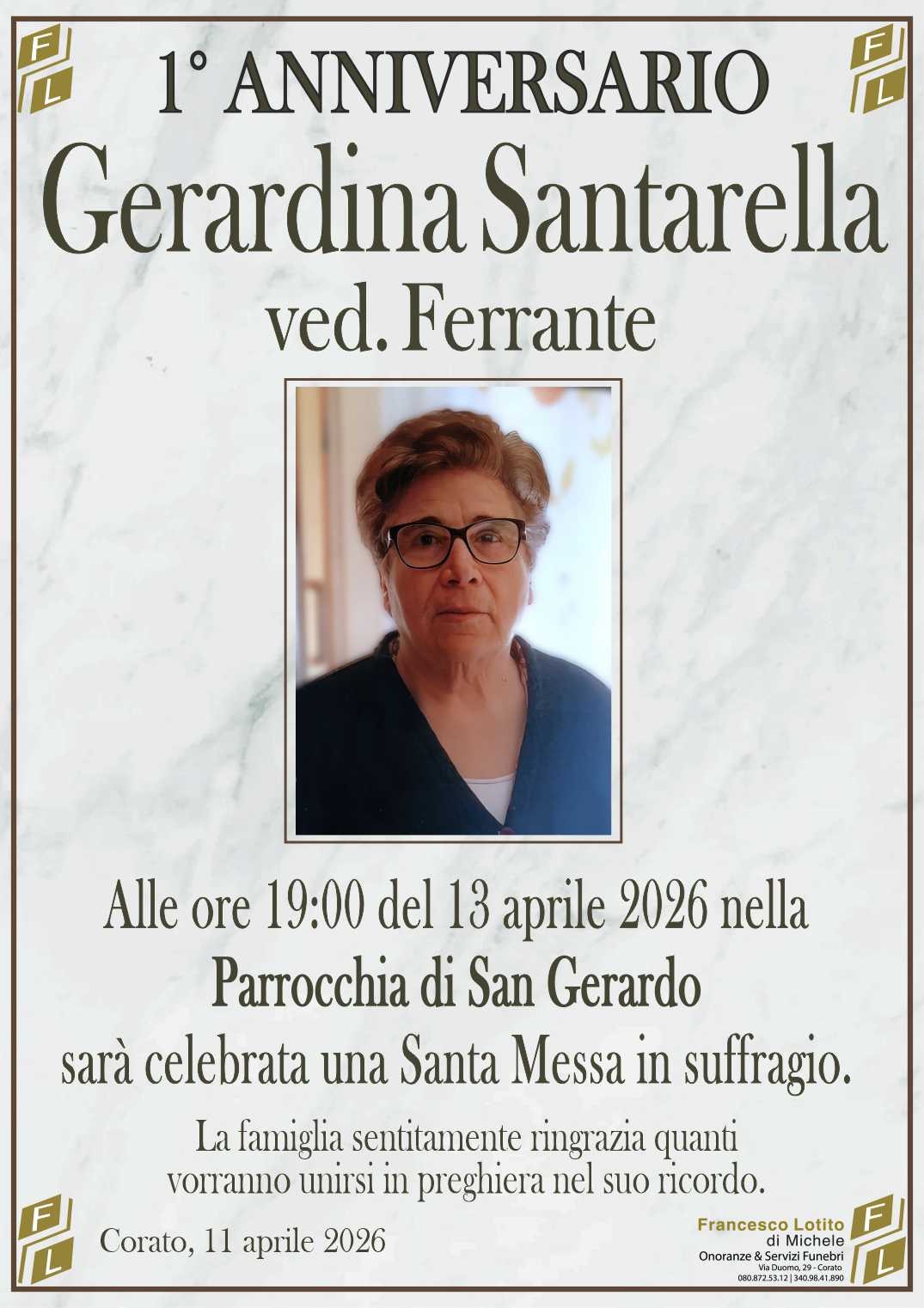 1° anniversario Gerardina SANTARELLA ved. FERRANTE