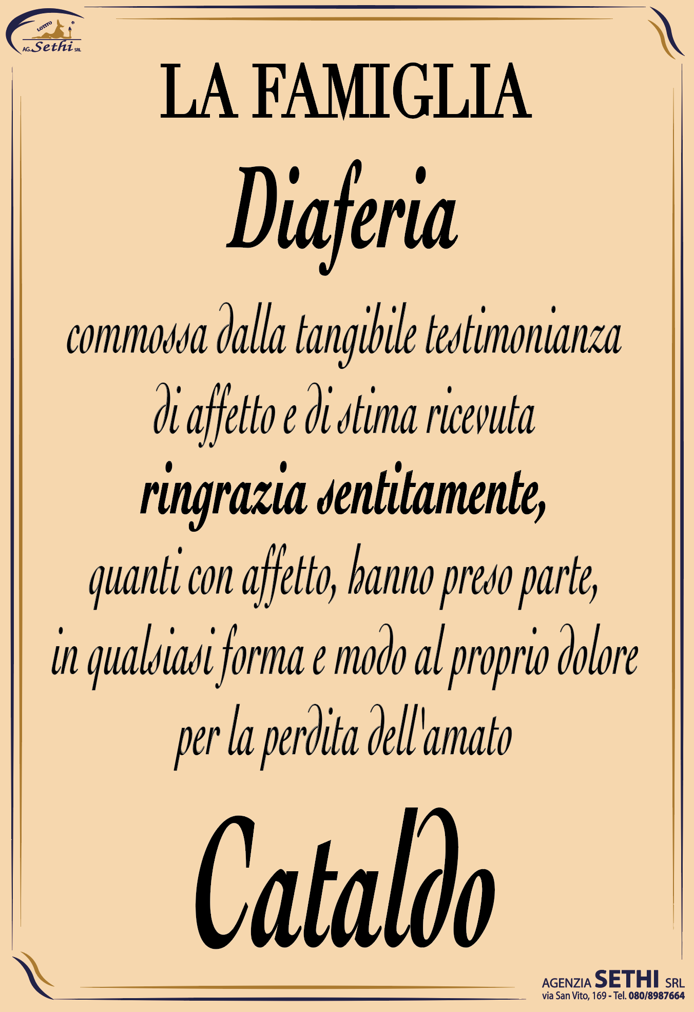 Ringraziamento Cataldo Diaferia