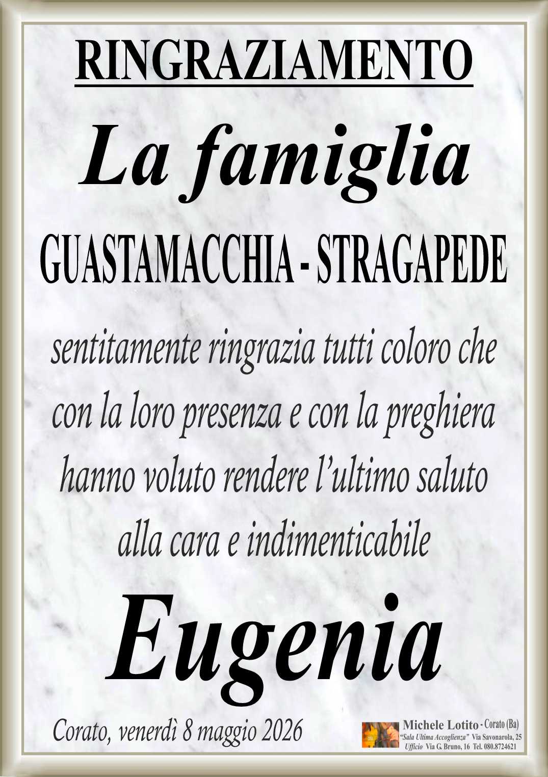 Ringraziamento EUGENIA GUASTAMACCHIA in Stragapede