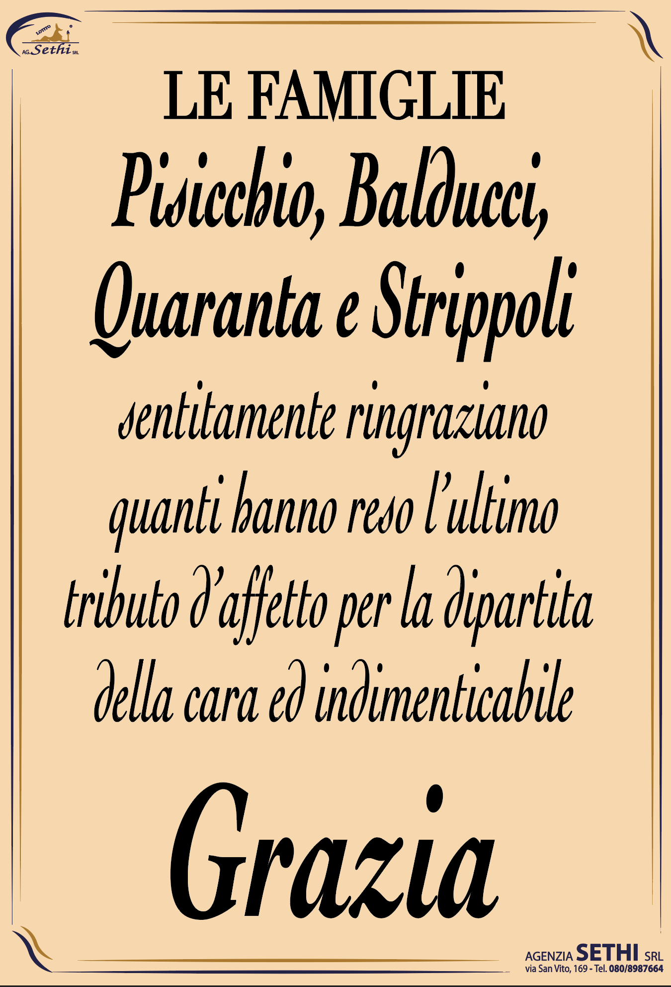 Ringraziamento Grazia Balducci ved. Pisicchio
