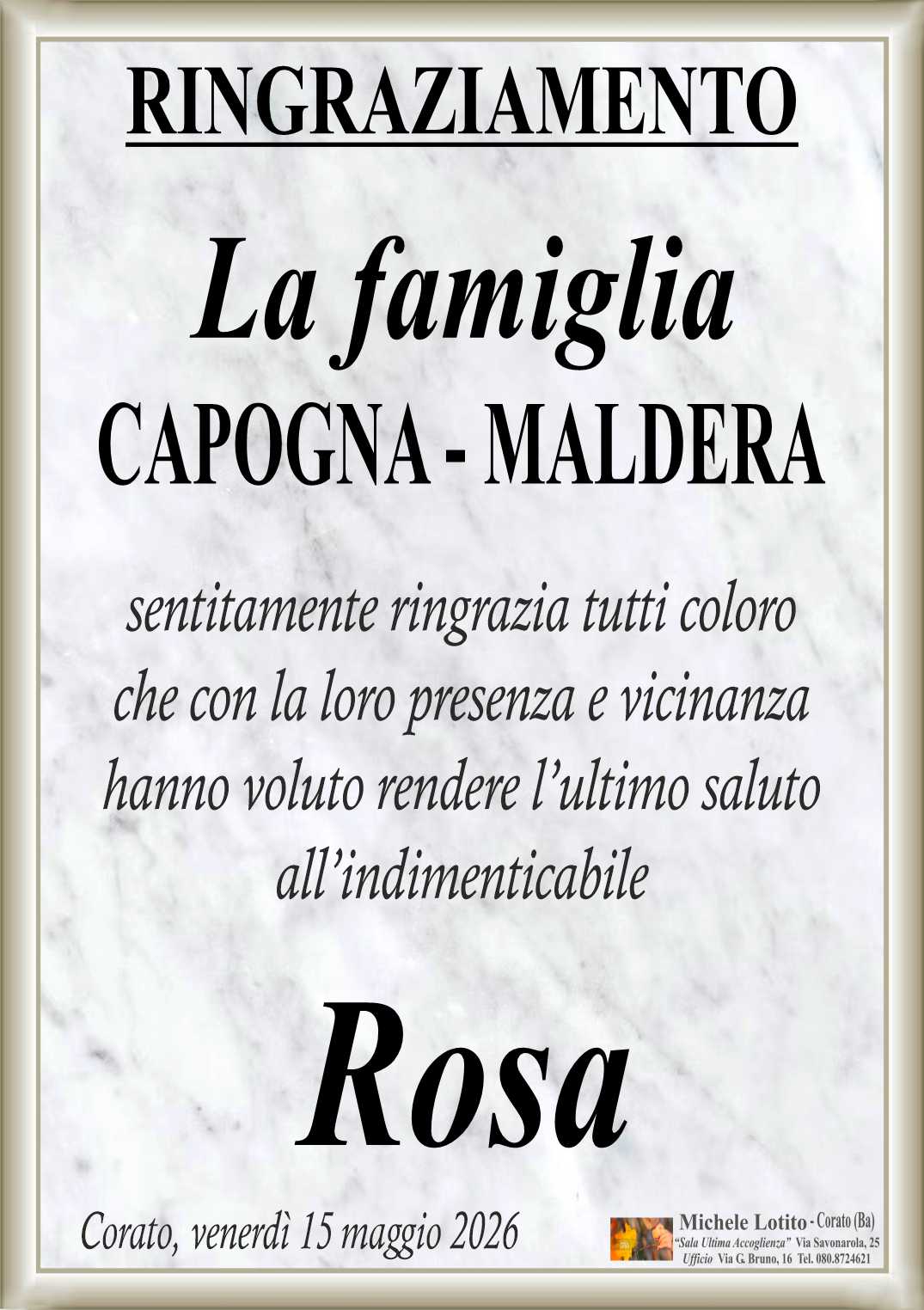 Ringraziamento ROSA CAPOGNA