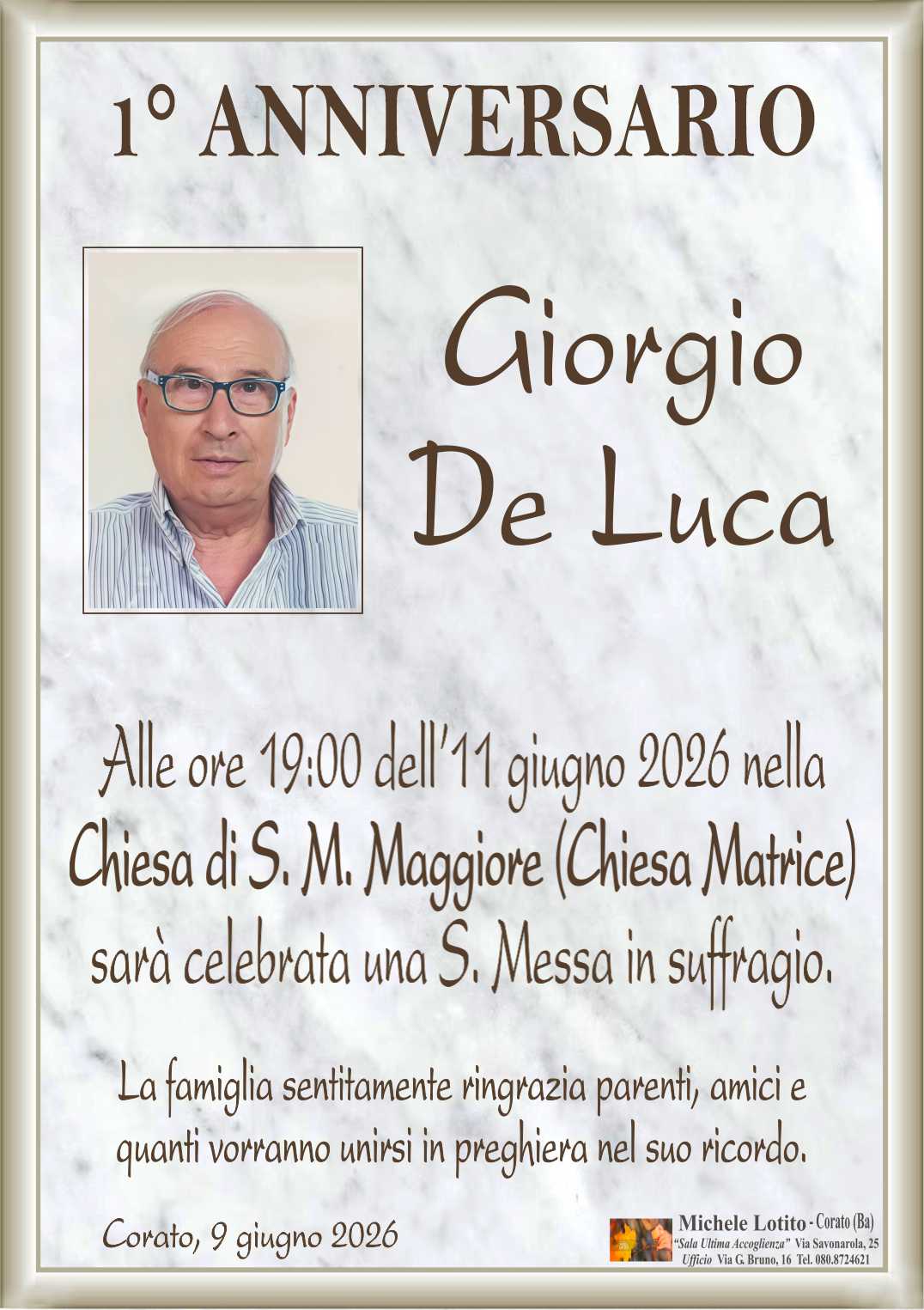 1° anniversario GIORGIO DE LUCA