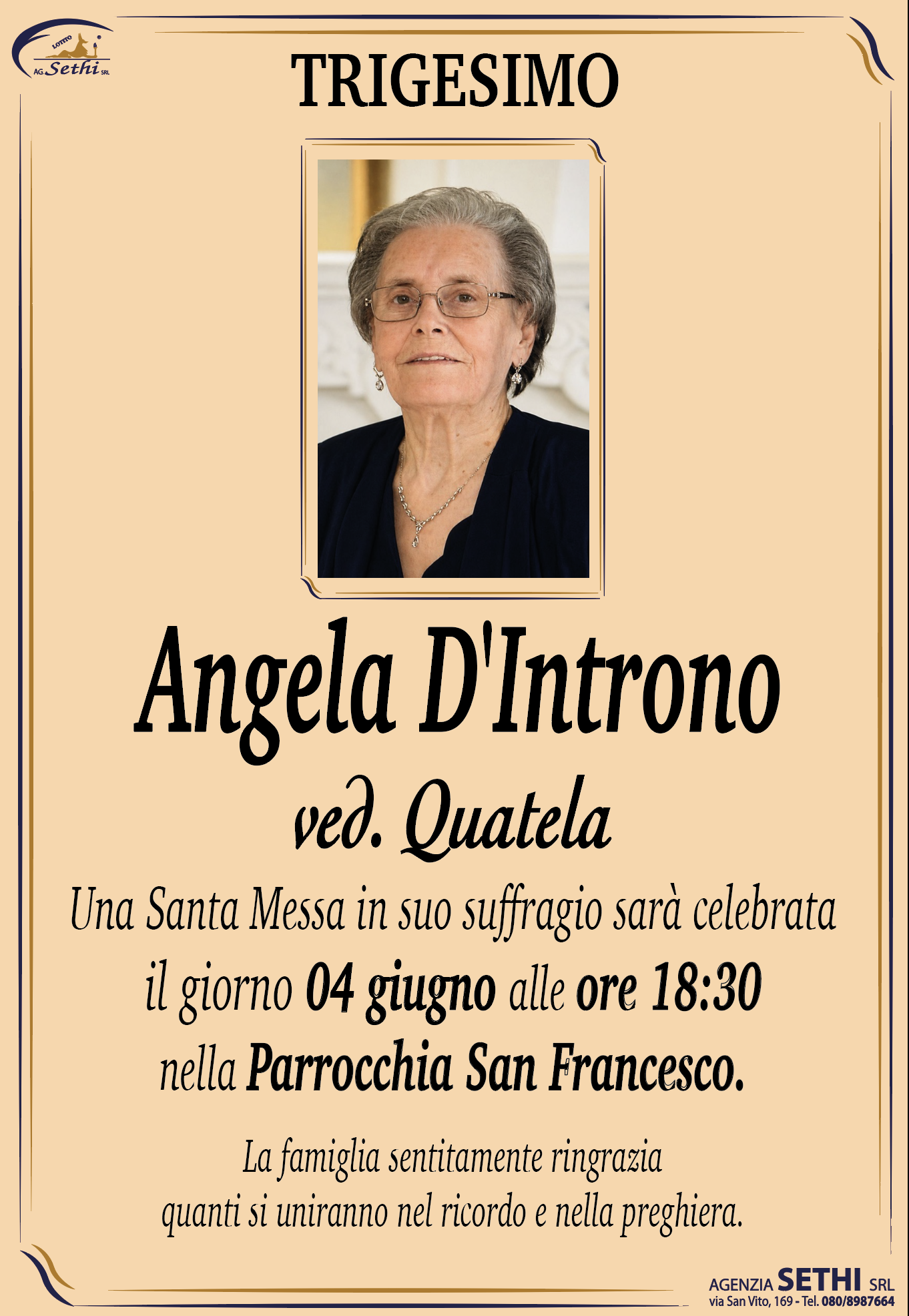 Trigesimo Angela D'Introno ved. Quatela