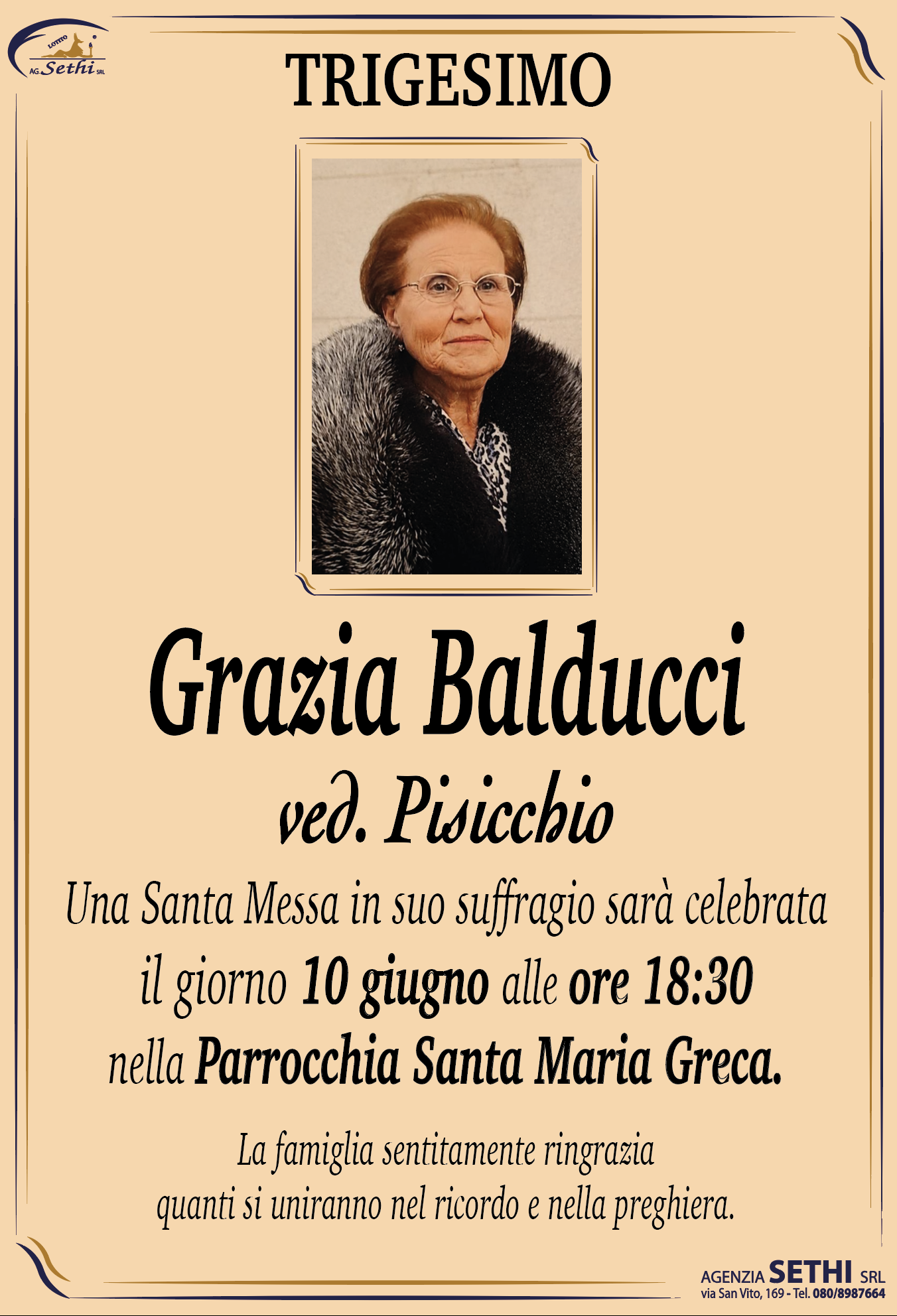 Trigesimo Grazia Balducci ved. Pisicchio