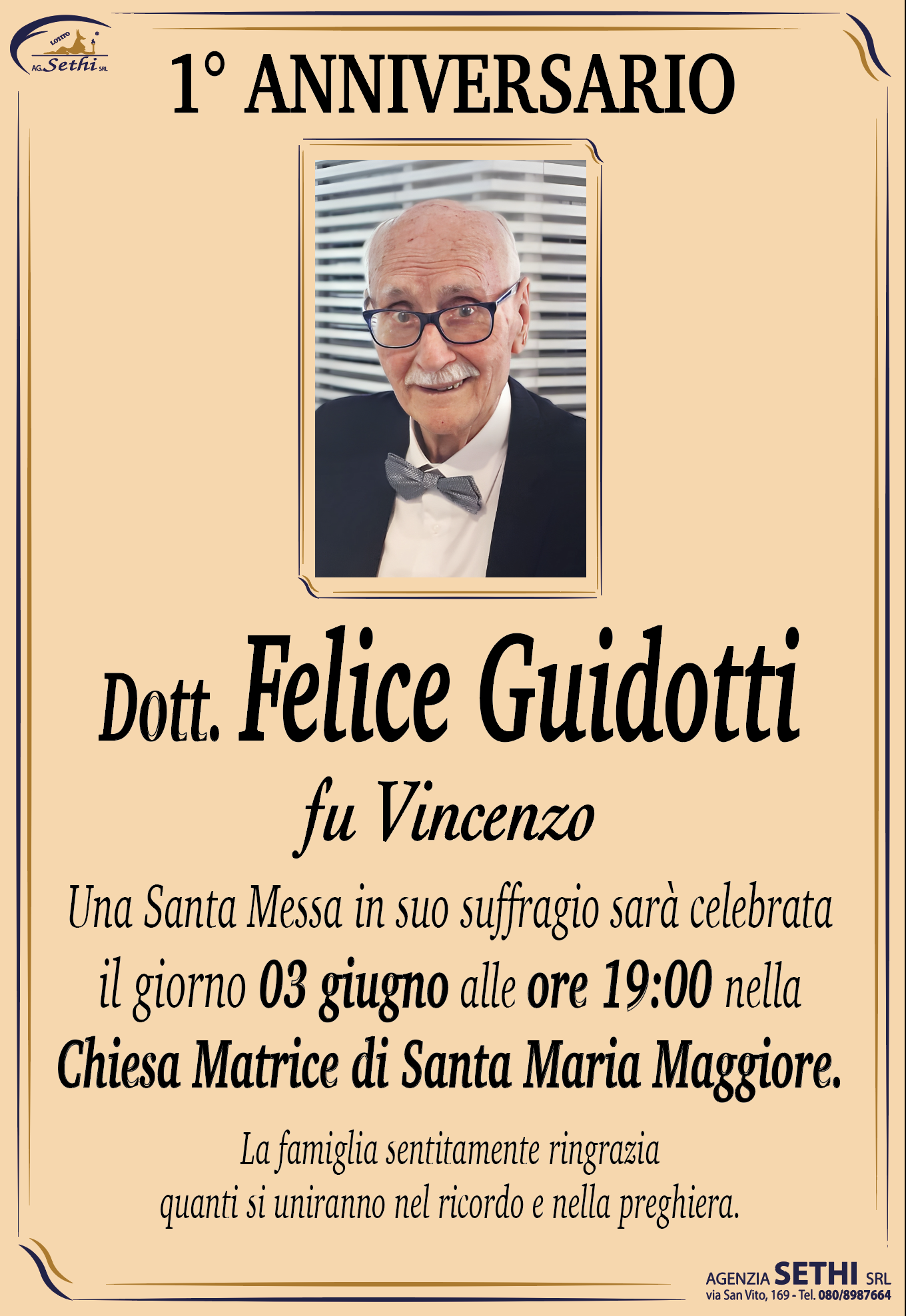 1° anniversario Dott. Felice Guidotti fu Vincenzo (medico chirurgo)