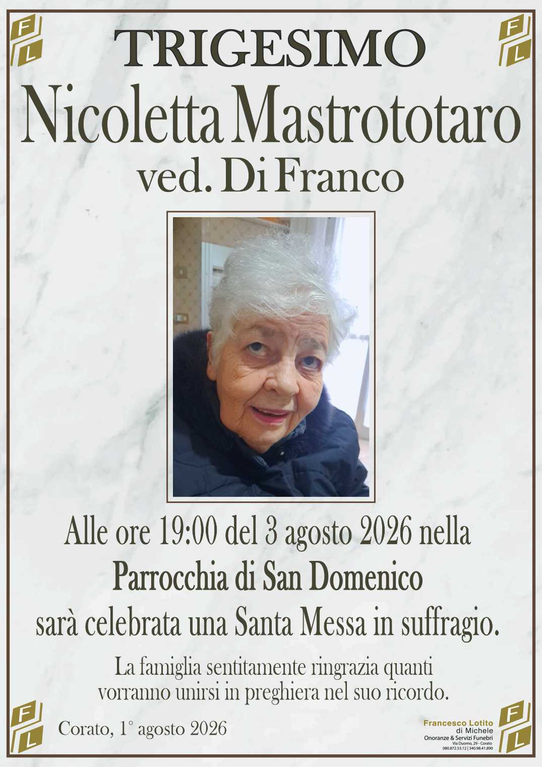 Trigesimo Nicoletta MASTROTOTARO ved. DI FRANCO