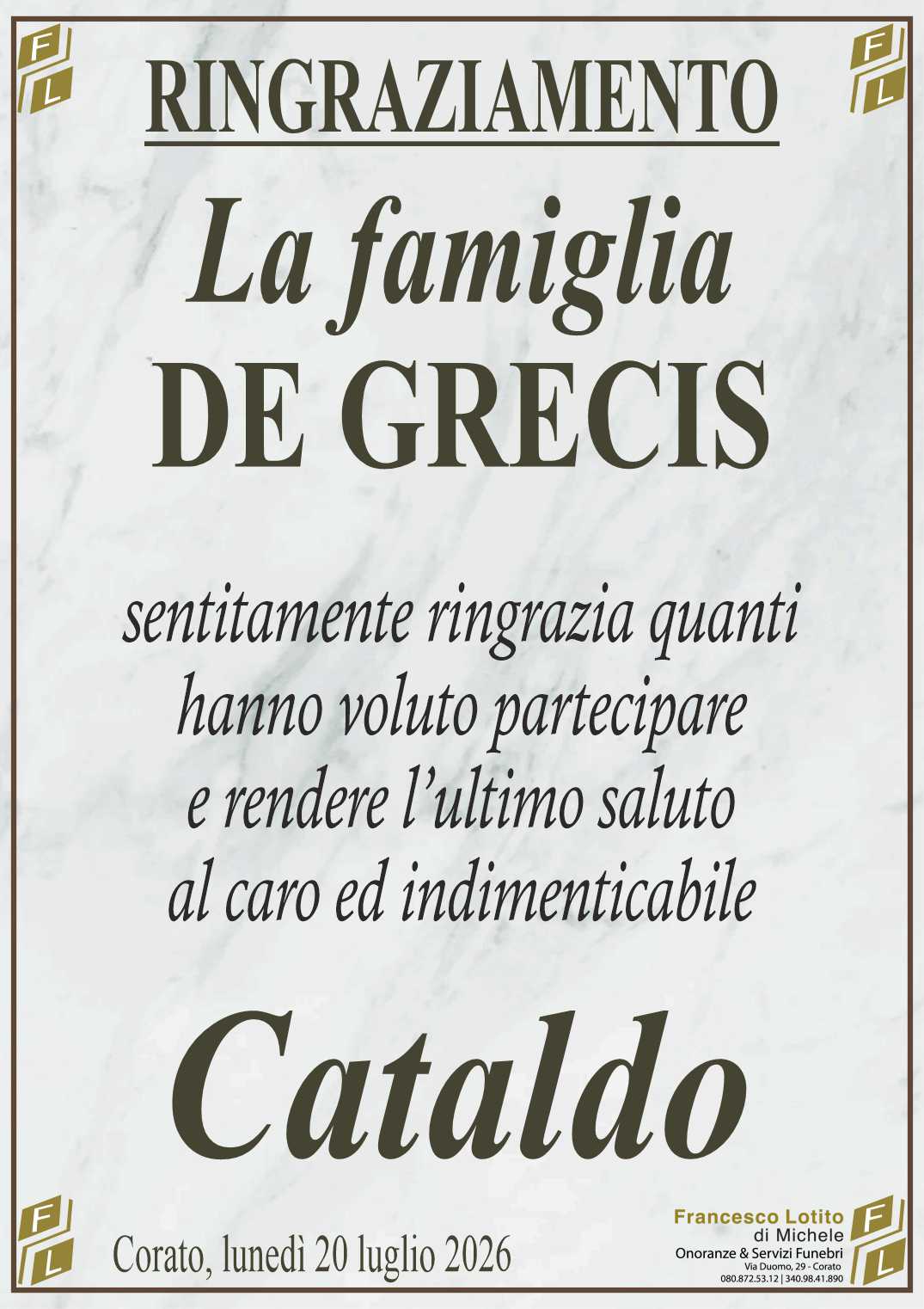 Ringraziamento Cataldo DE GRECIS