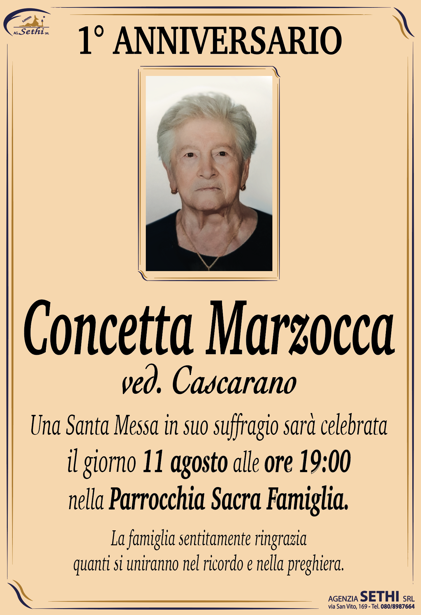 1° anniversario Concetta Marzocca ved. Cascarano