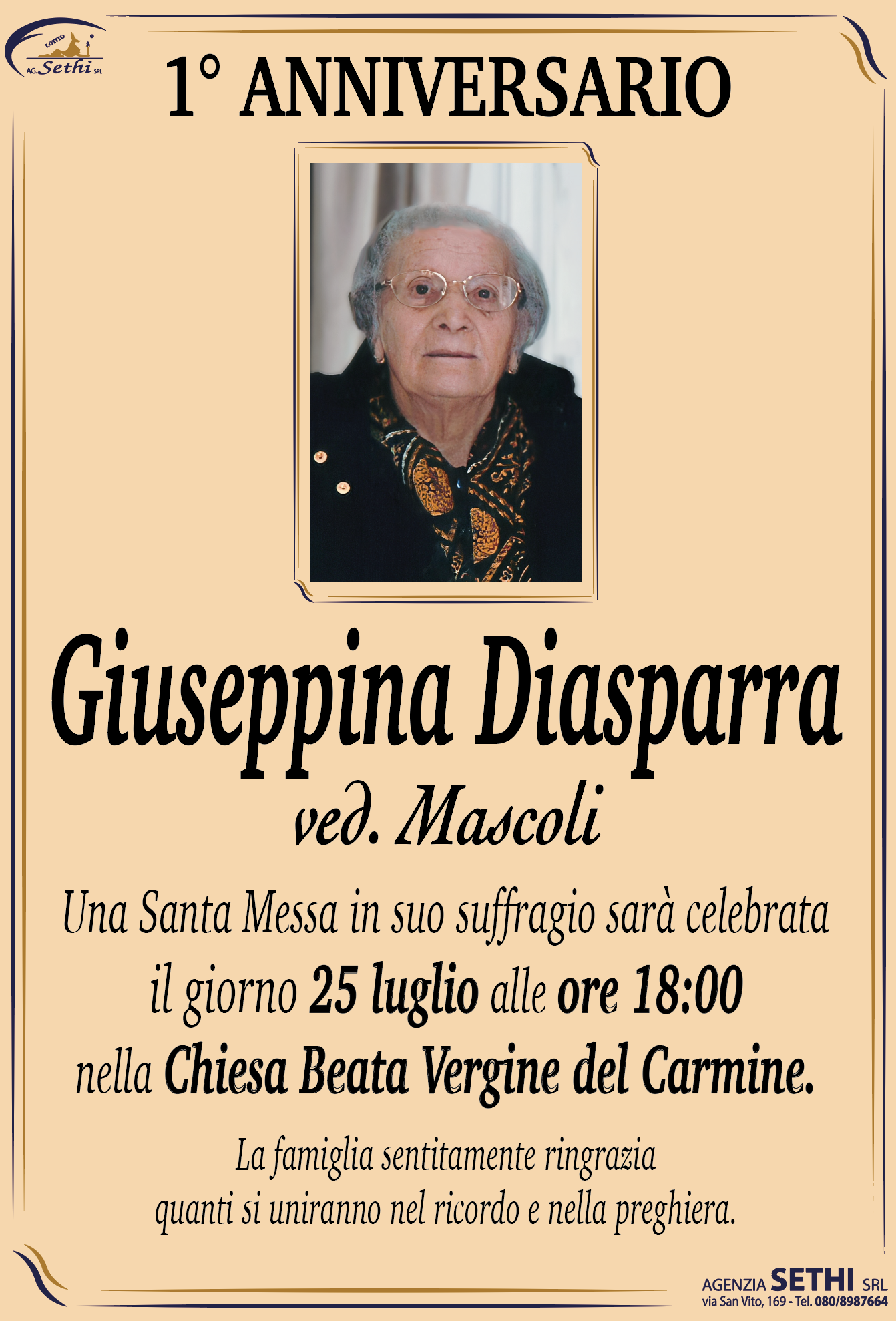 1° anniversario Giuseppina Diasparra ved. Mascoli