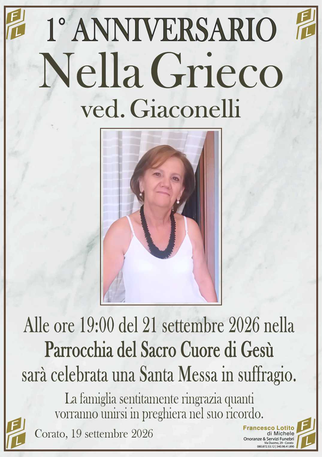 1° anniversario Nella GRIECO ved. GIACONELLI