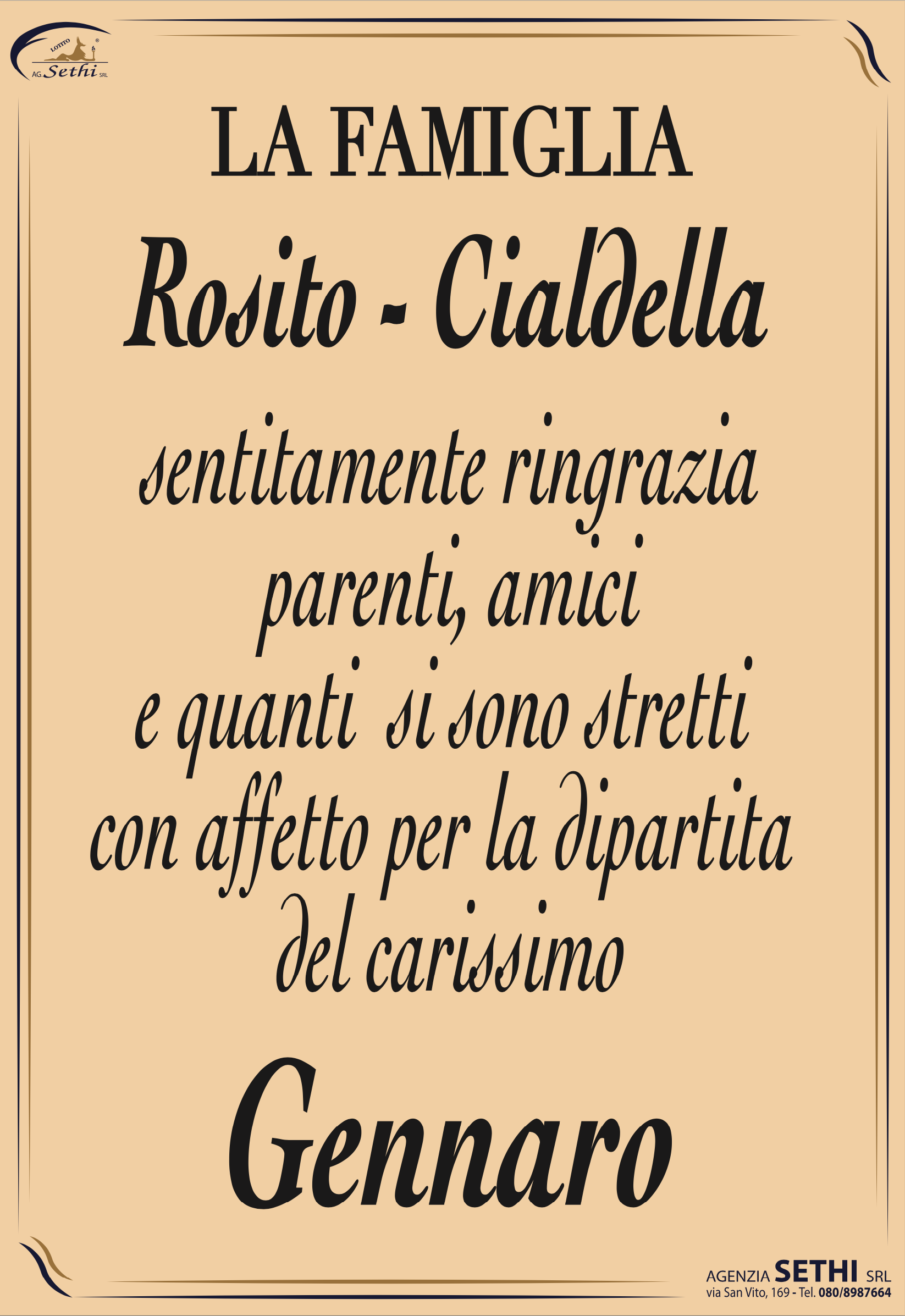 Ringraziamento Gennaro Rosito (maestro fabbro)