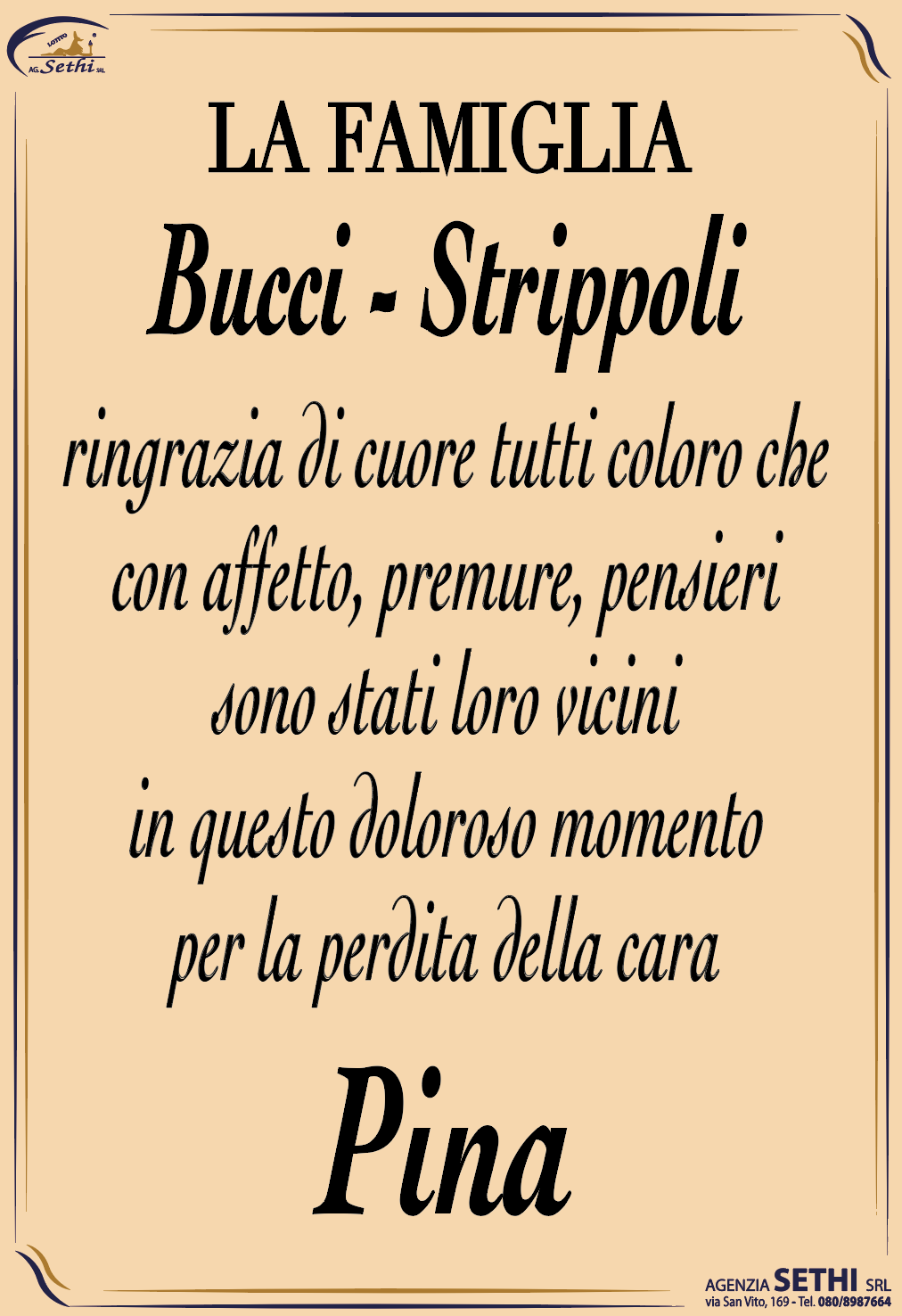 Ringraziamento Pina Strippoli in Bucci