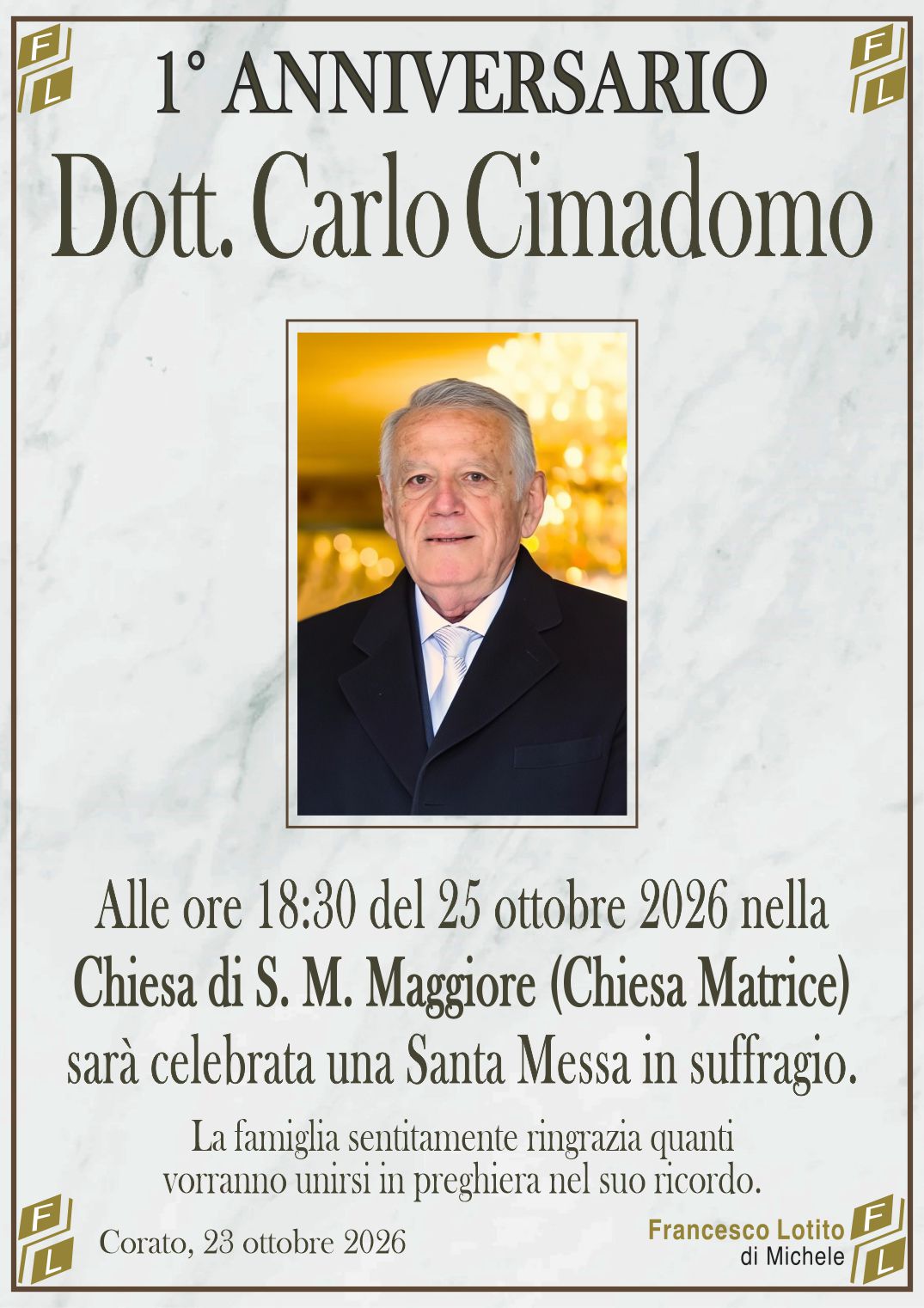 1° anniversario Dott. Carlo CIMADOMO