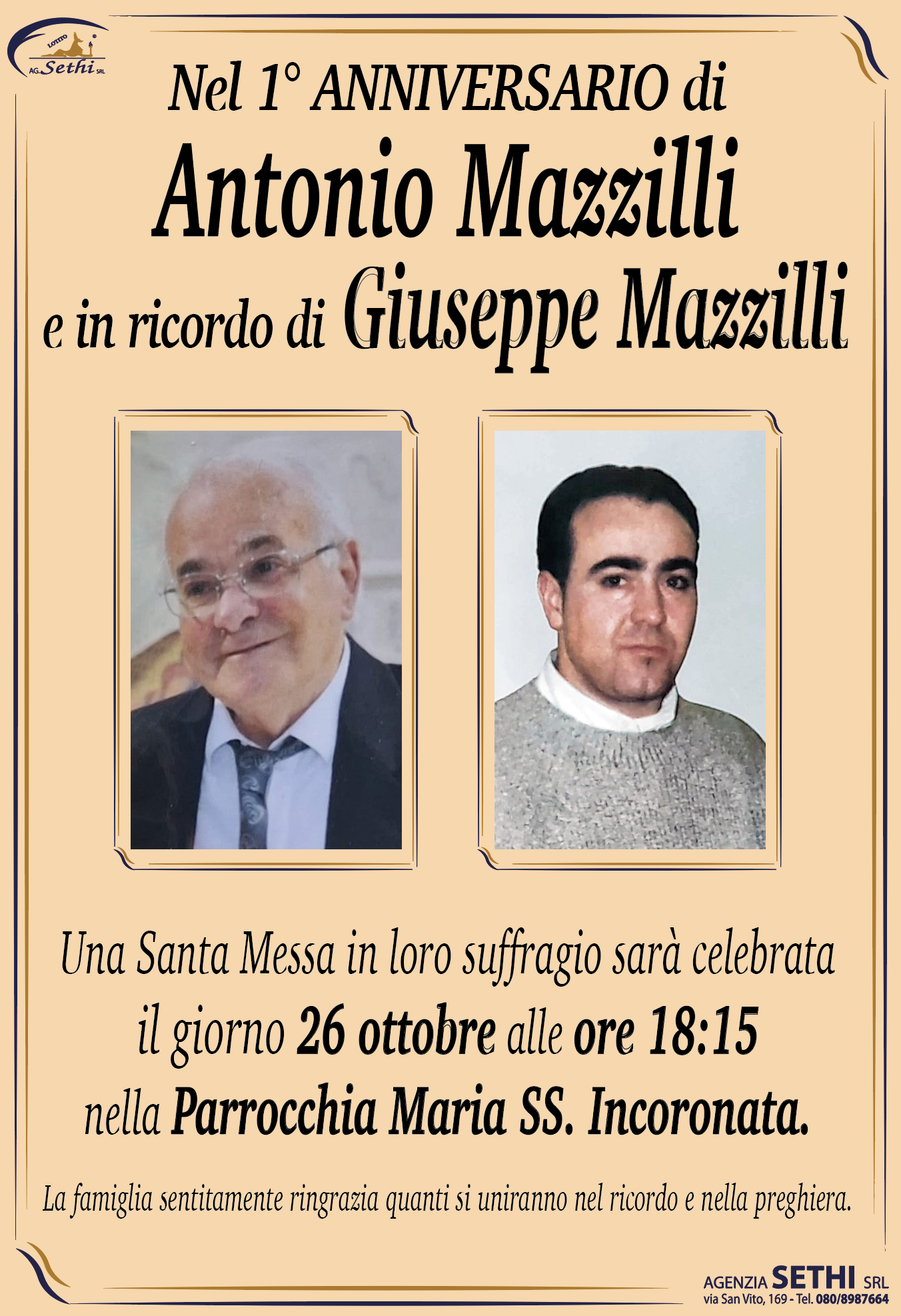 1° anniversario Antonio Mazzilli fu Giuseppe